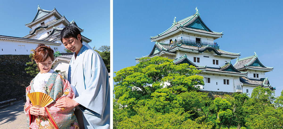 和歌山城を背景に撮影